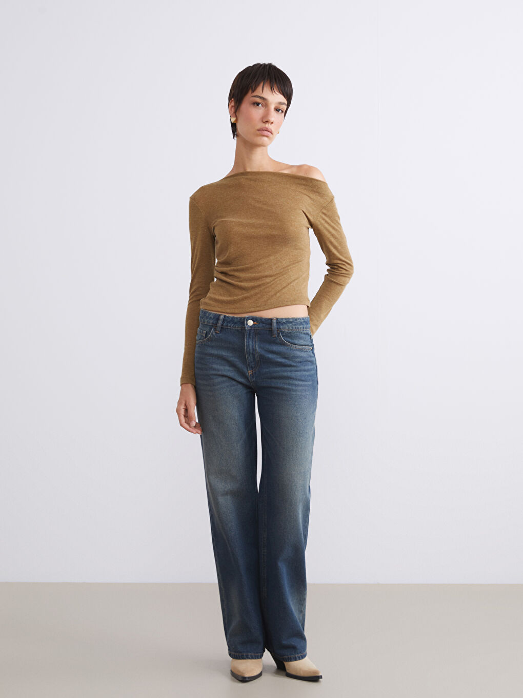 Draped Neck Ruched Blouse-1