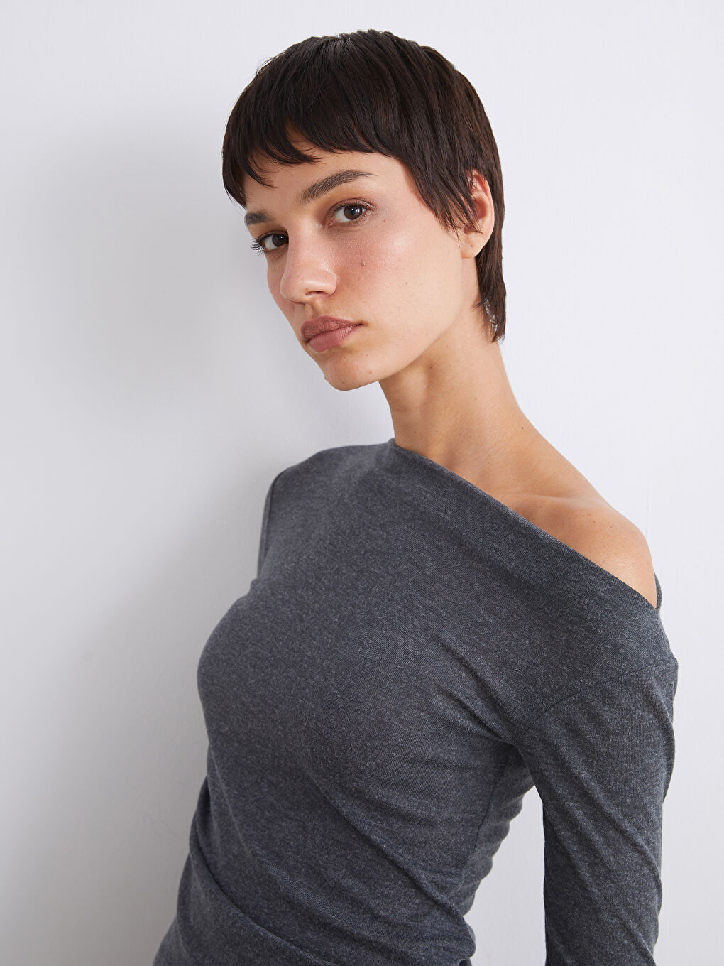 Draped Neck Ruched Blouse-2