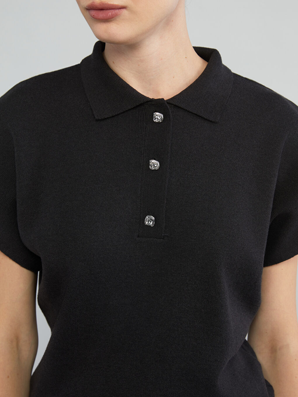 Antrasit Polo Yaka Kadın Triko Kazak-2