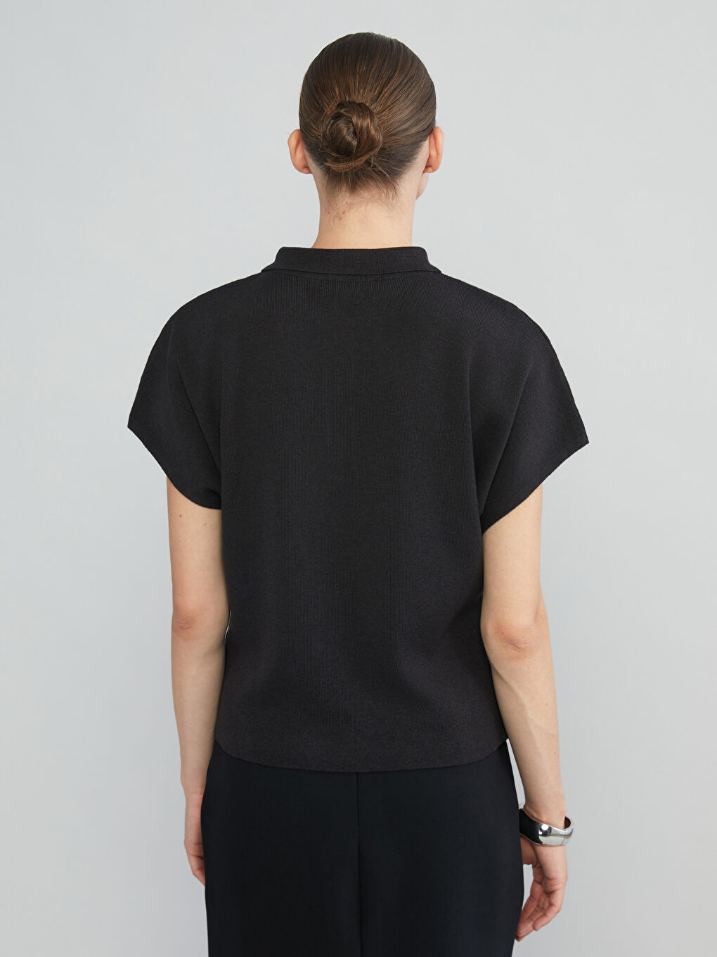 Antrasit Polo Yaka Kadın Triko Kazak-3