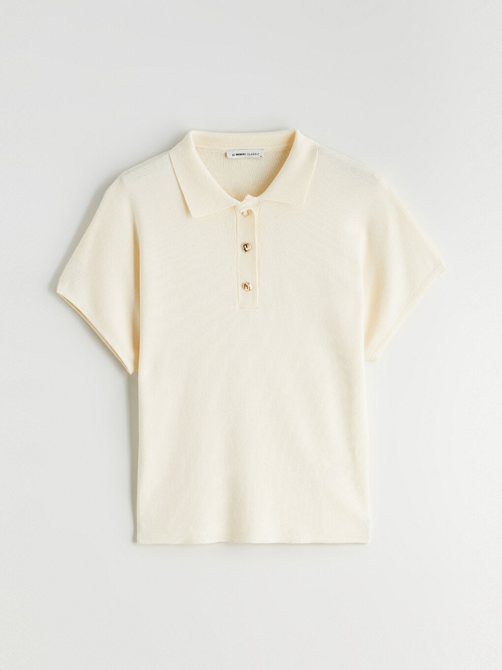 Ekru Polo Yaka Kadın Triko Kazak-4