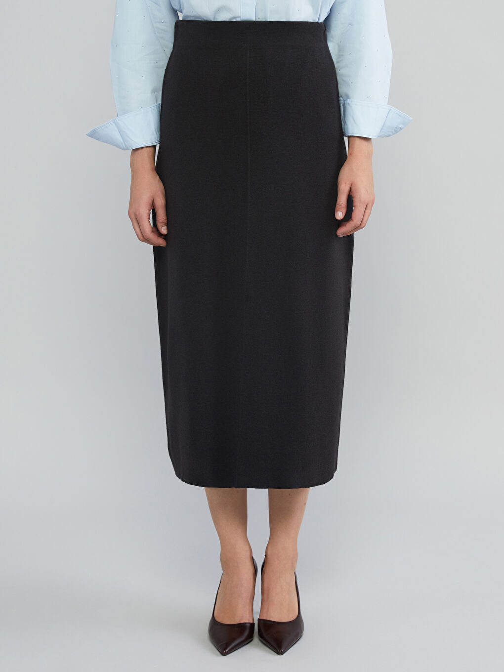 Antrasit Beli Lastikli Triko Etek-3