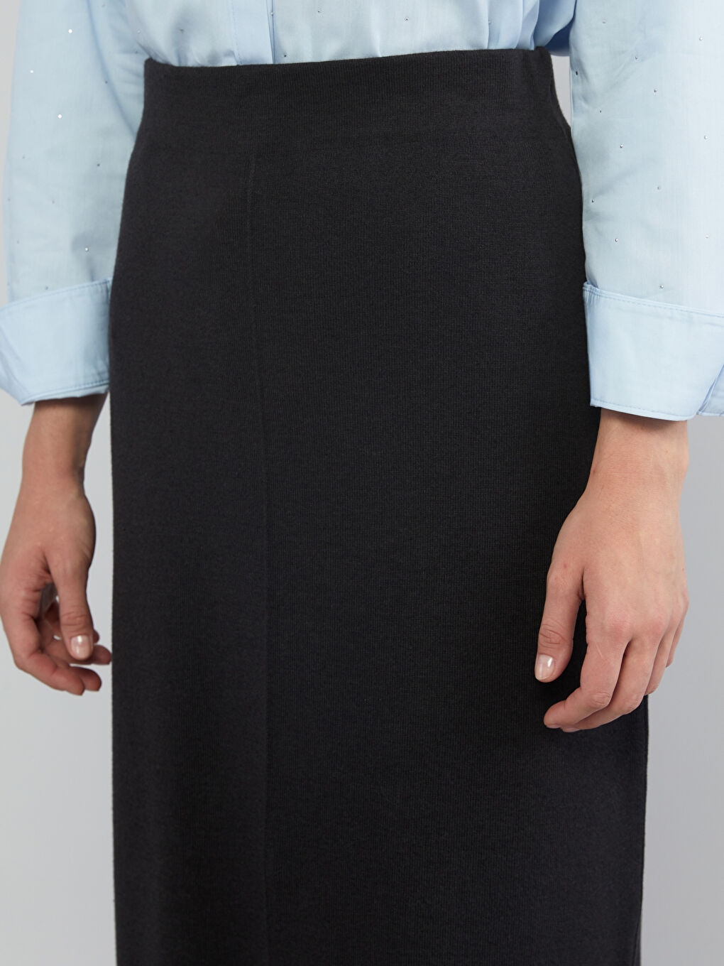 Antrasit Beli Lastikli Triko Etek-5