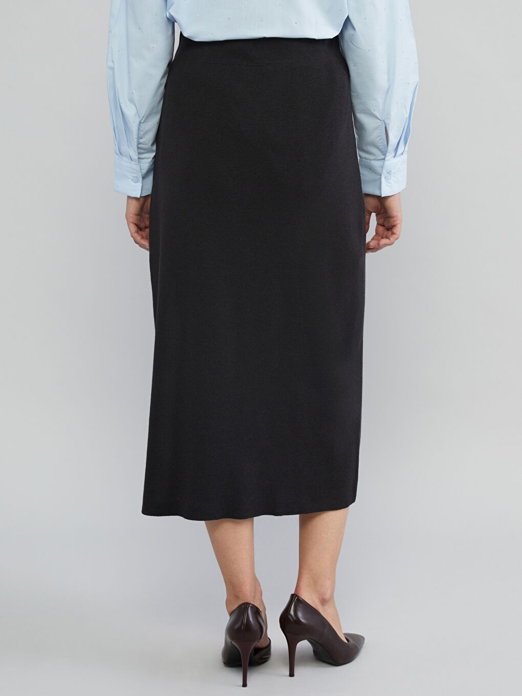 Antrasit Beli Lastikli Triko Etek-7