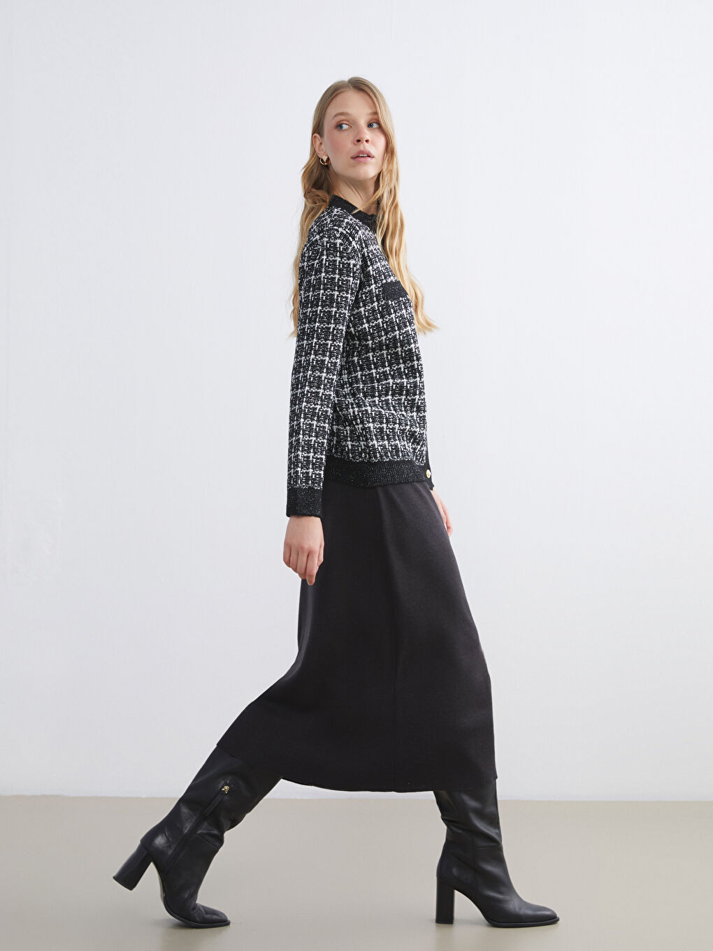 Antrasit Beli Lastikli Triko Etek-1