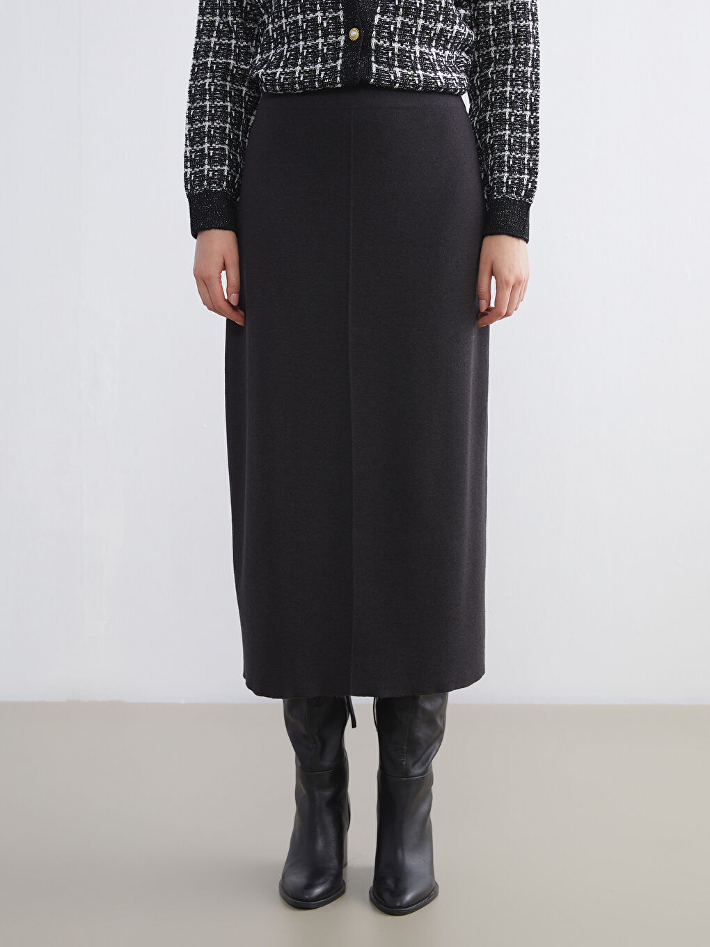 Antrasit Beli Lastikli Triko Etek-2