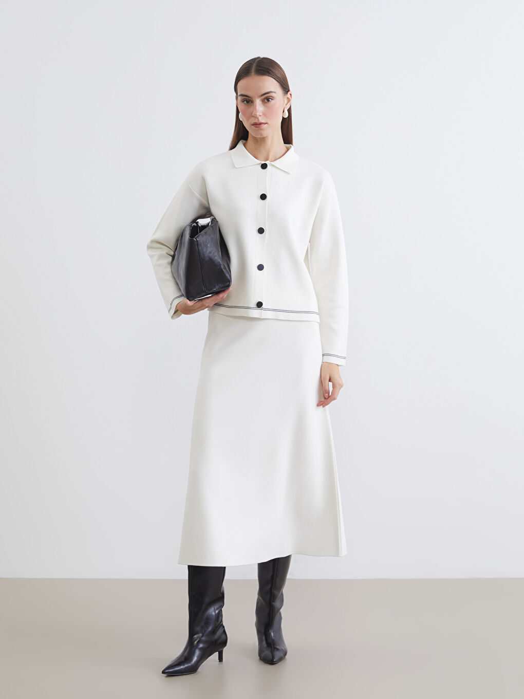 Collared Neck Women's Knitwear Cardigan-1