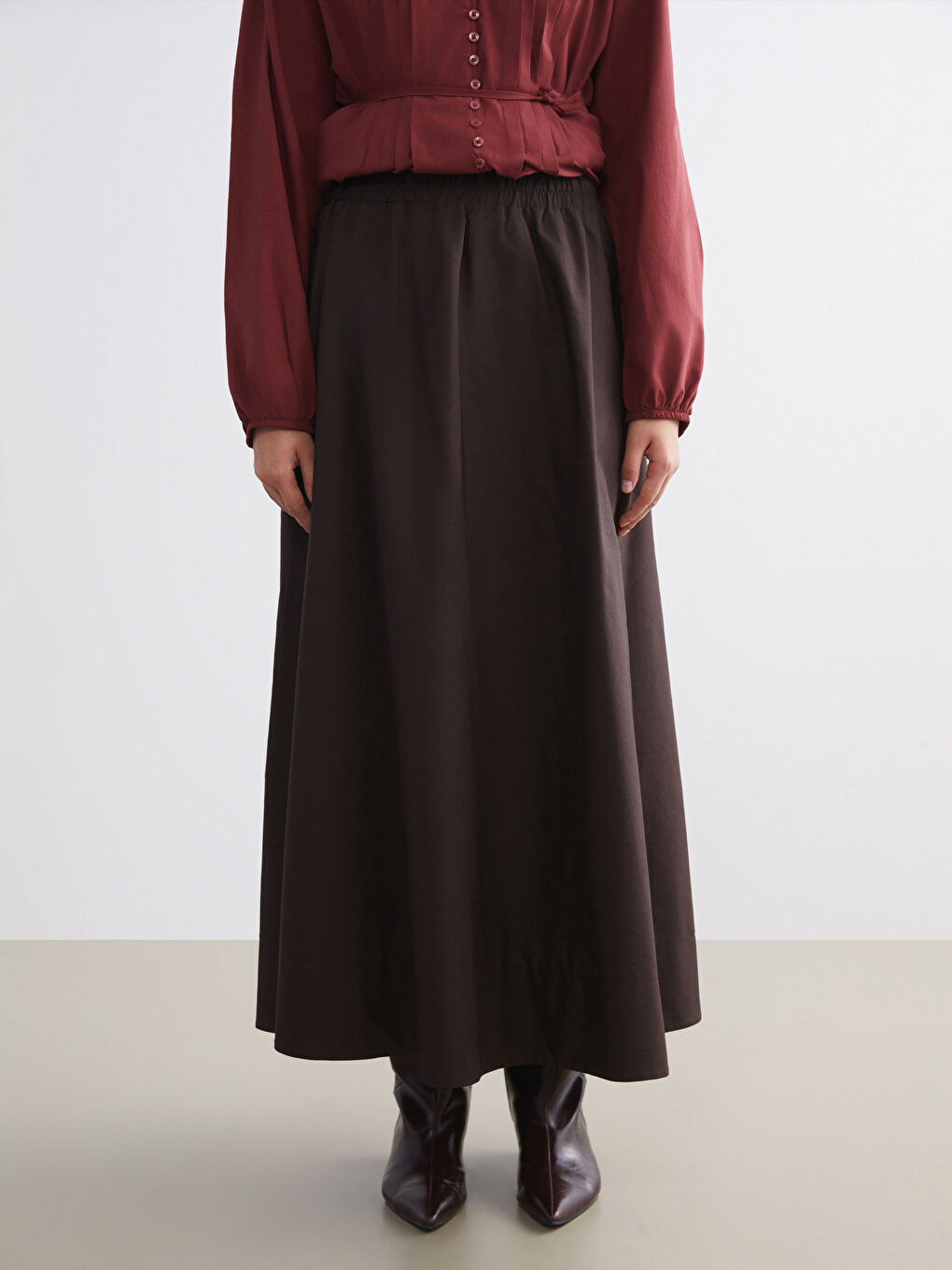 Kahverengi Beli Lastikli Kloş Etek-1