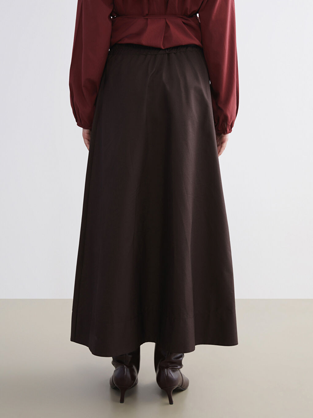 Kahverengi Beli Lastikli Kloş Etek-3