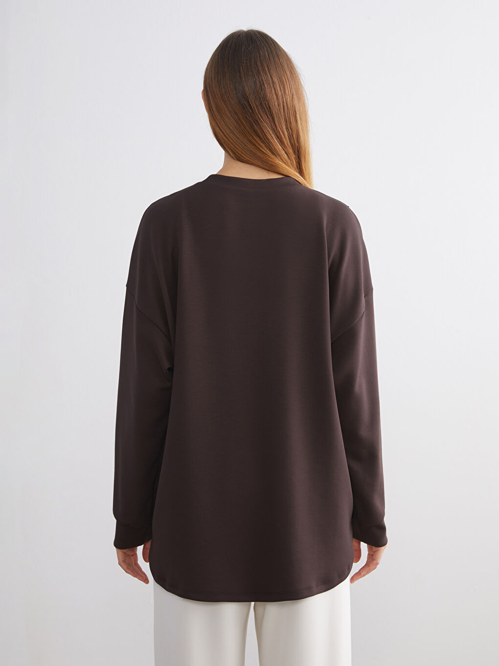 Kahverengi Bisiklet Yaka Kadın Sweatshirt Tunik-2