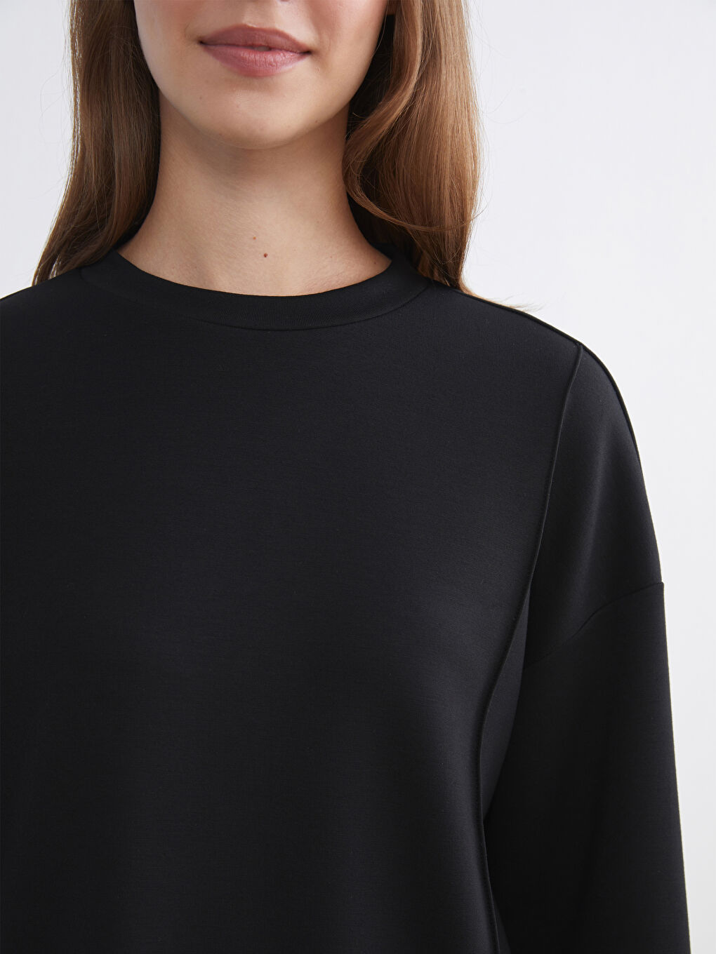 Siyah Bisiklet Yaka Kadın Sweatshirt Tunik-2