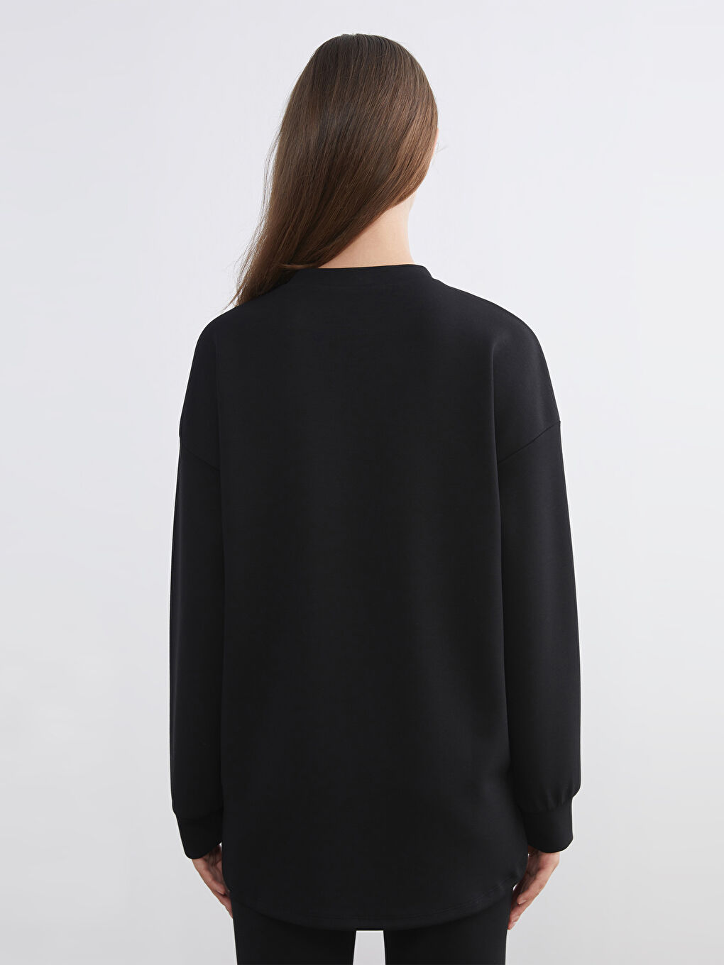 Siyah Bisiklet Yaka Kadın Sweatshirt Tunik-3