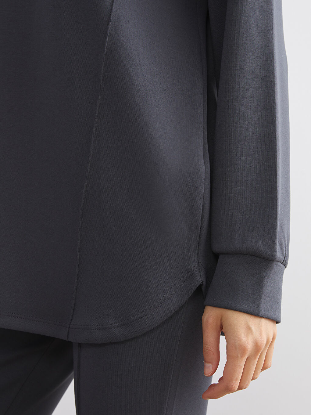 Antrasit Bisiklet Yaka Kadın Sweatshirt Tunik-3