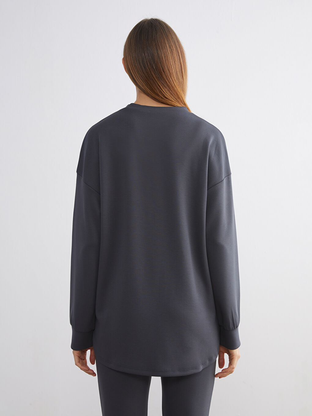 Antrasit Bisiklet Yaka Kadın Sweatshirt Tunik-4