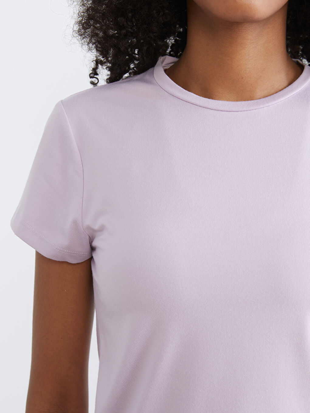 Lila Bisiklet Yaka Soft Touch Kadın Spor Tişört-2