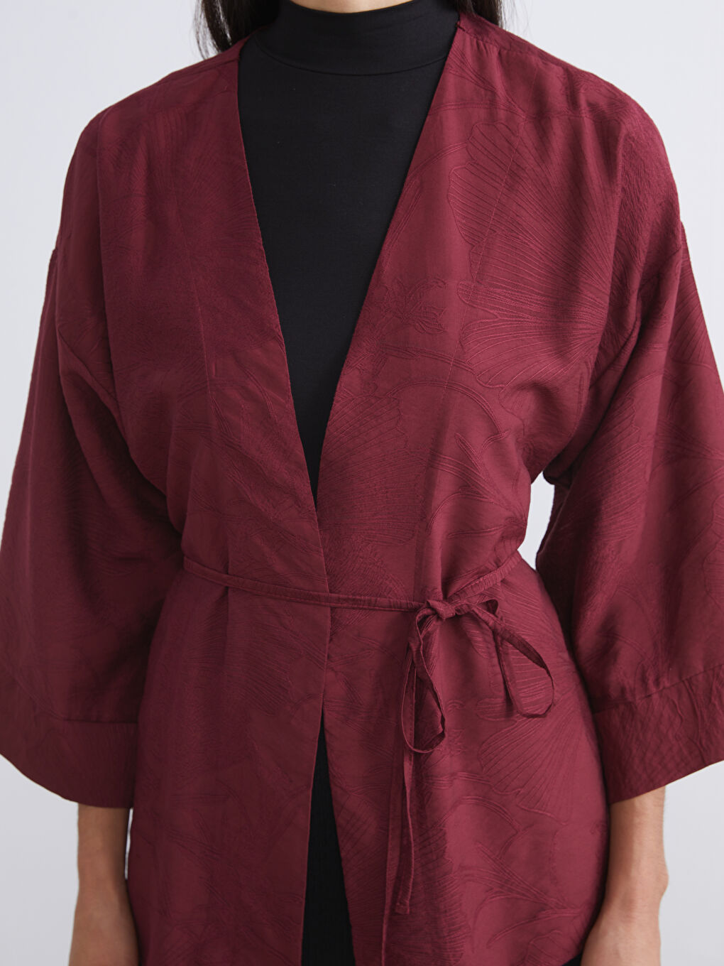 Shawl Collar Textured Women's Kimono-2