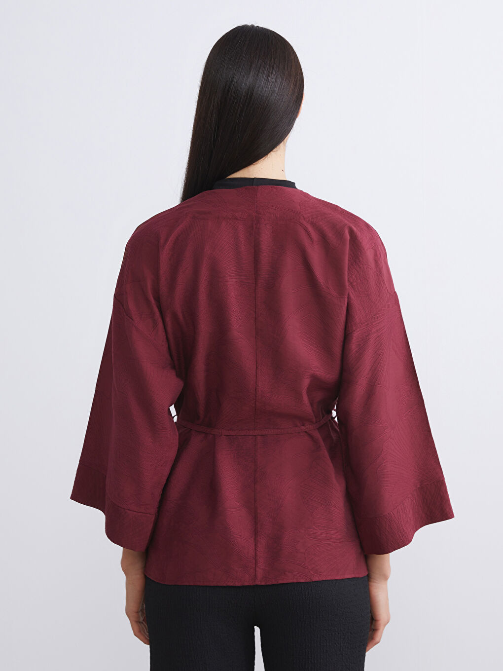 Shawl Collar Textured Women's Kimono-3