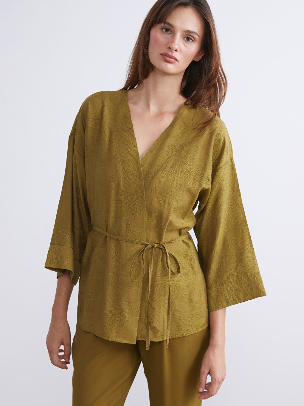 Shawl Collar Textured Women's Kimono
