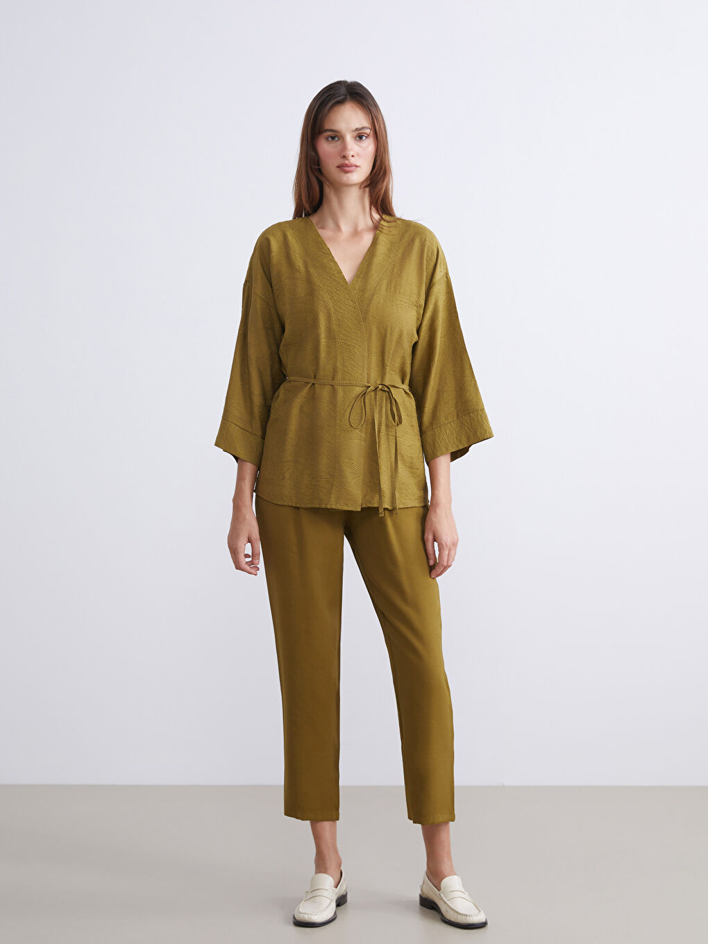 Shawl Collar Textured Women's Kimono-1