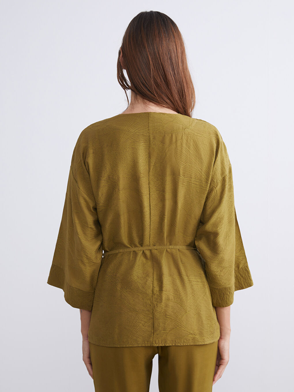 Shawl Collar Textured Women's Kimono-3