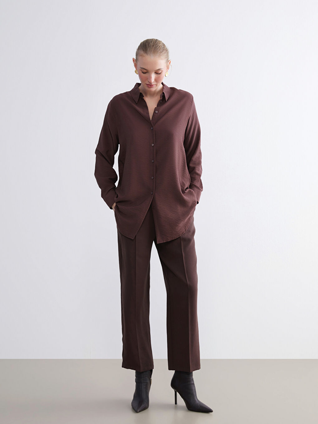 Kahverengi Beli Lastikli Kadın Pantolon