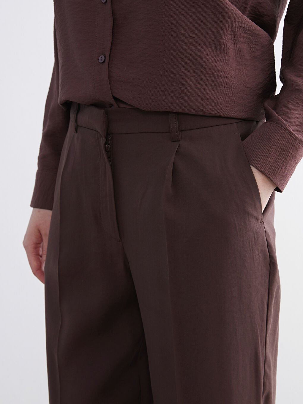 Kahverengi Beli Lastikli Kadın Pantolon-2