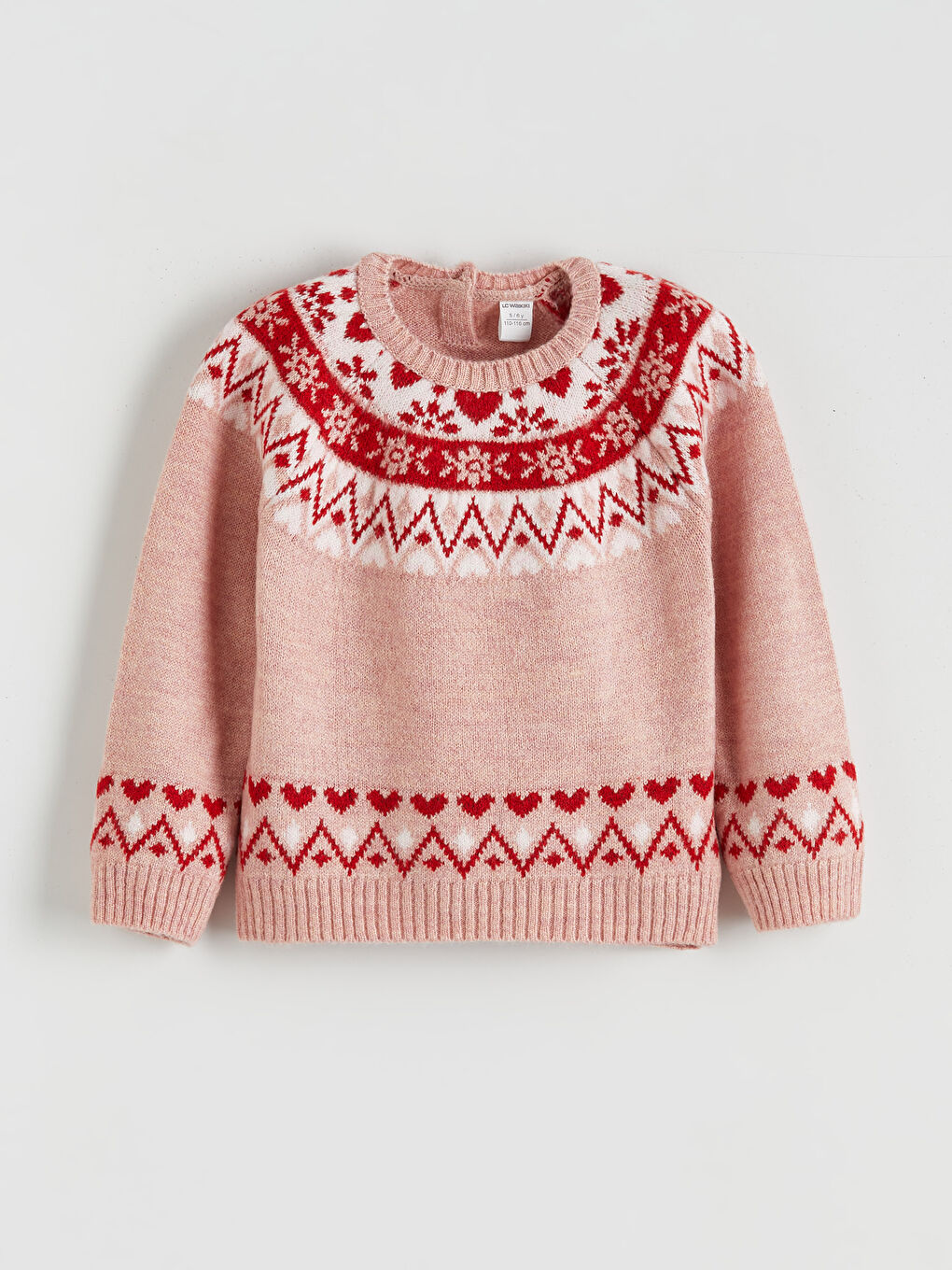 Pembe Bisiklet Yaka Desenli Kız Çocuk Triko Kazak