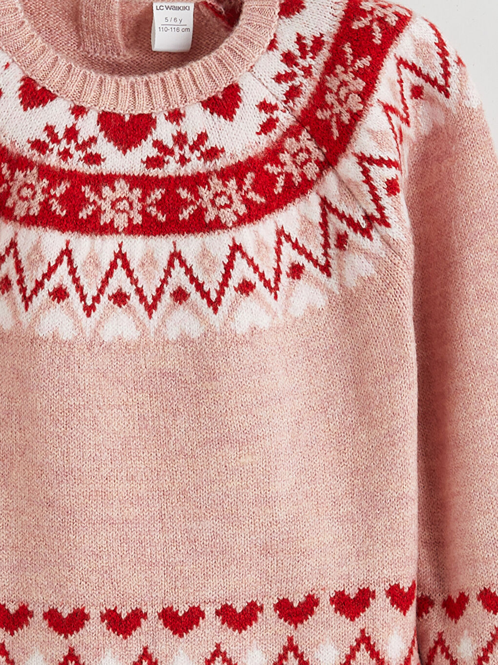 Pembe Bisiklet Yaka Desenli Kız Çocuk Triko Kazak-2