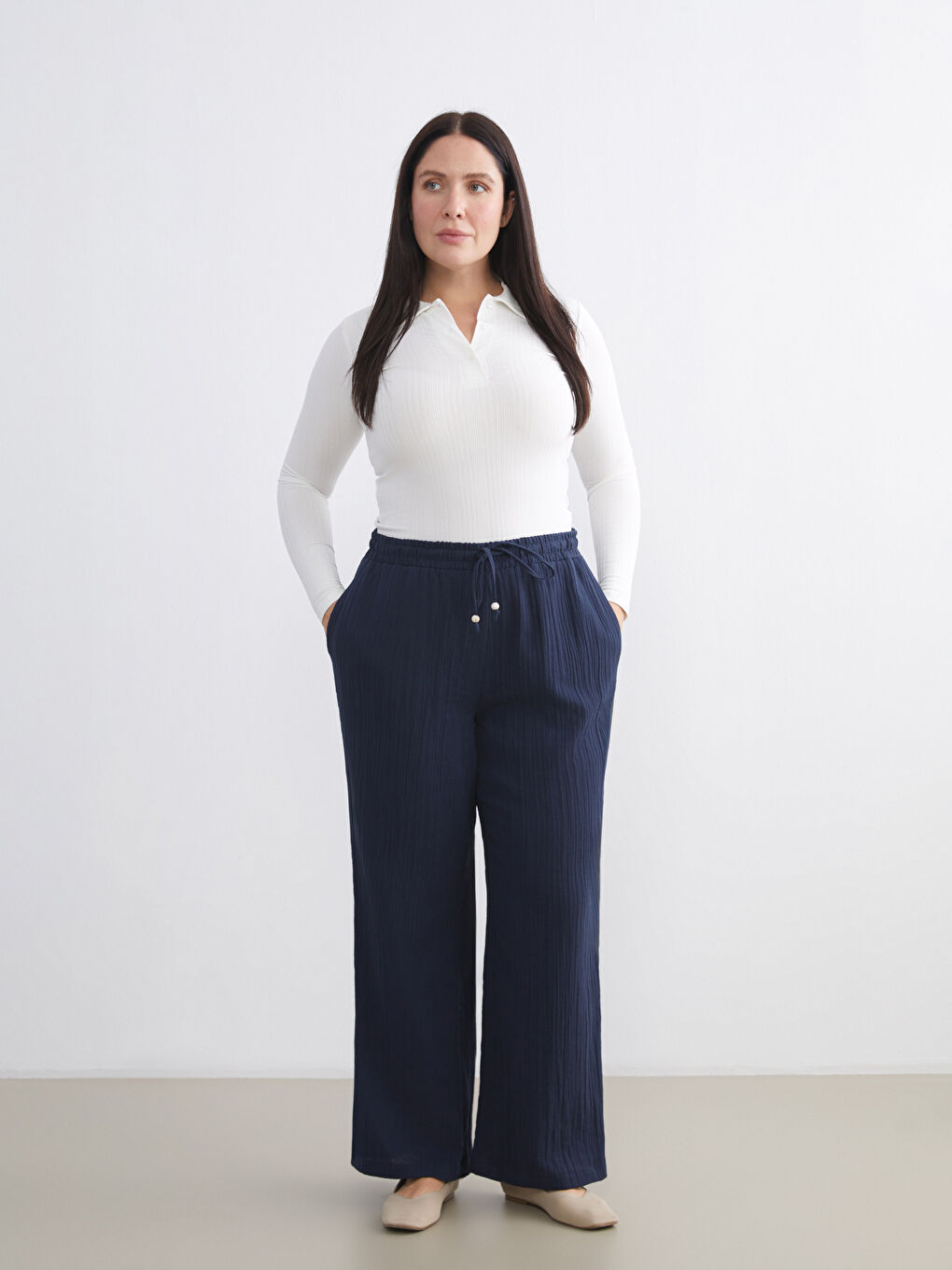 Elastični Struk Teksturirani Muslin Ženski Pantalone-1
