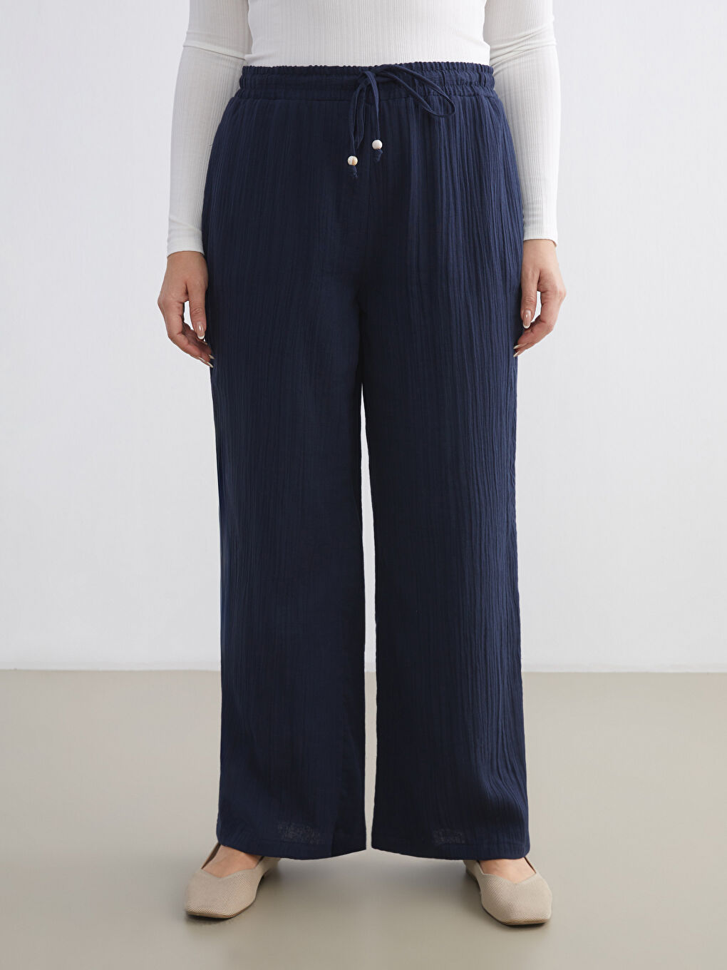 Elastični Struk Teksturirani Muslin Ženski Pantalone-5