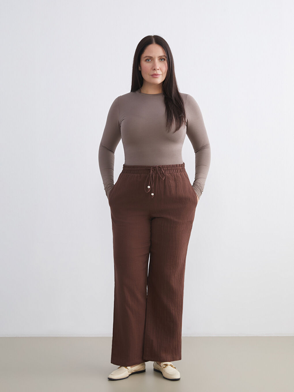 Elastic Waist Textured Muslin Women's Trousers-1