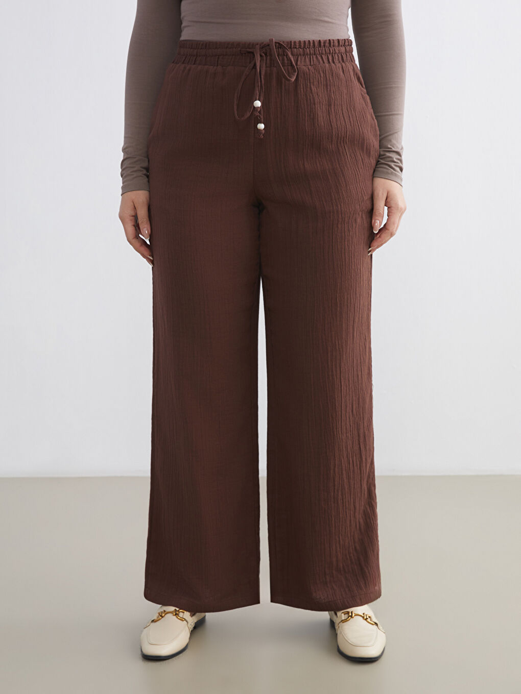 Elastic Waist Textured Muslin Women's Trousers-5