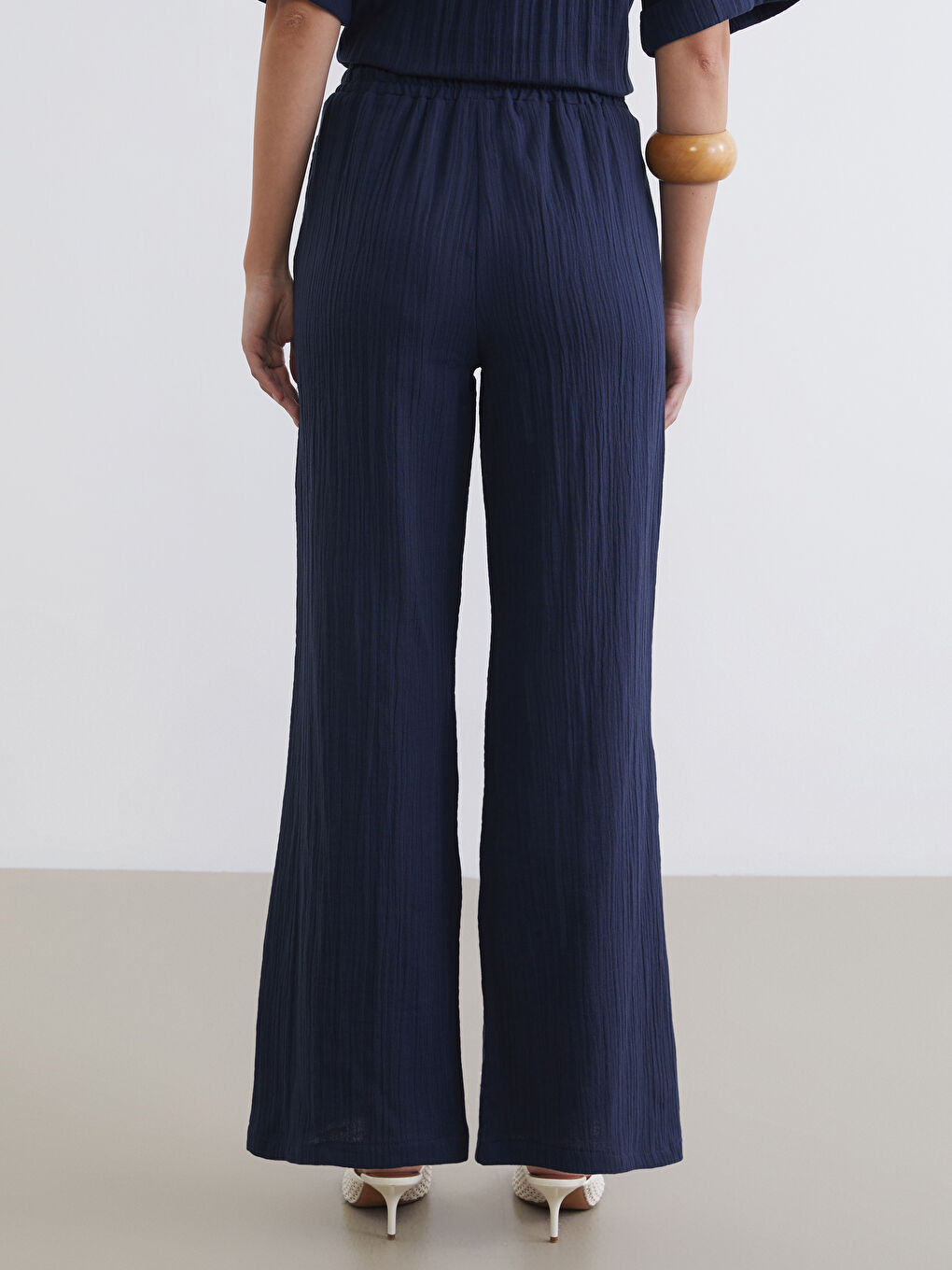 Beli Lastikli Dokulu Müslin Kadın Pantolon-7