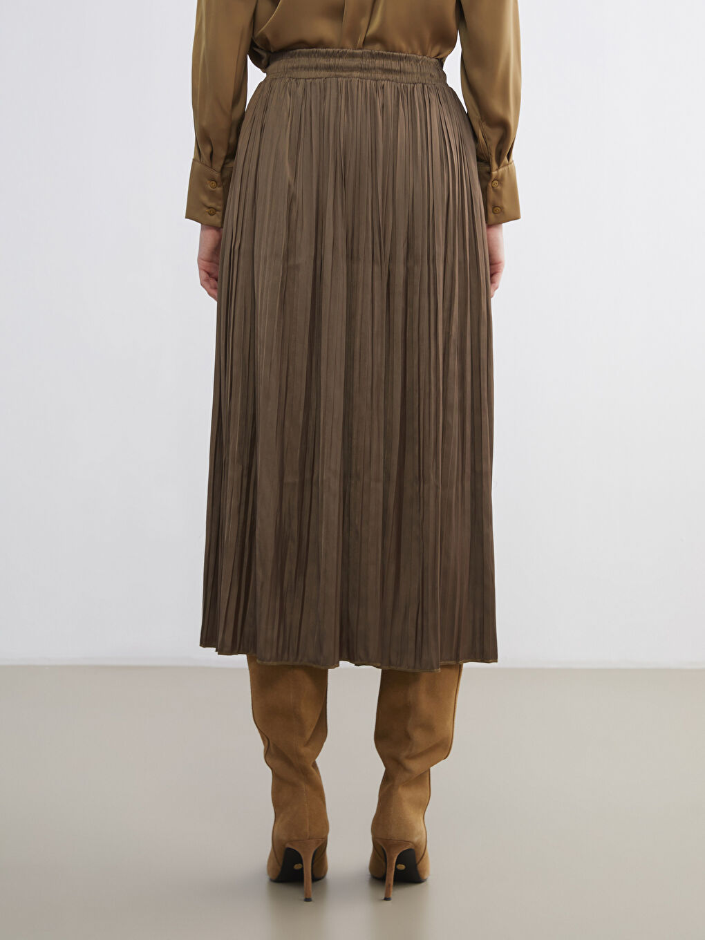 Elasticated Waist Satin Women's Pleated Skirt-6