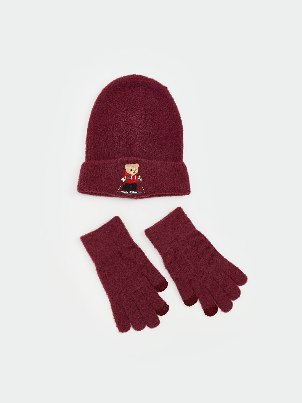 Жена Бордо Комплект шал & шапка & ръкавици-1