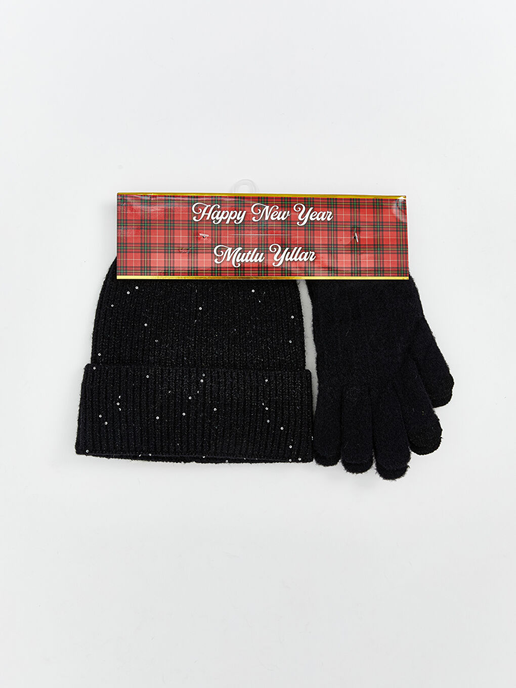 Woman BLACK Scarf & Beanie & Glove Set