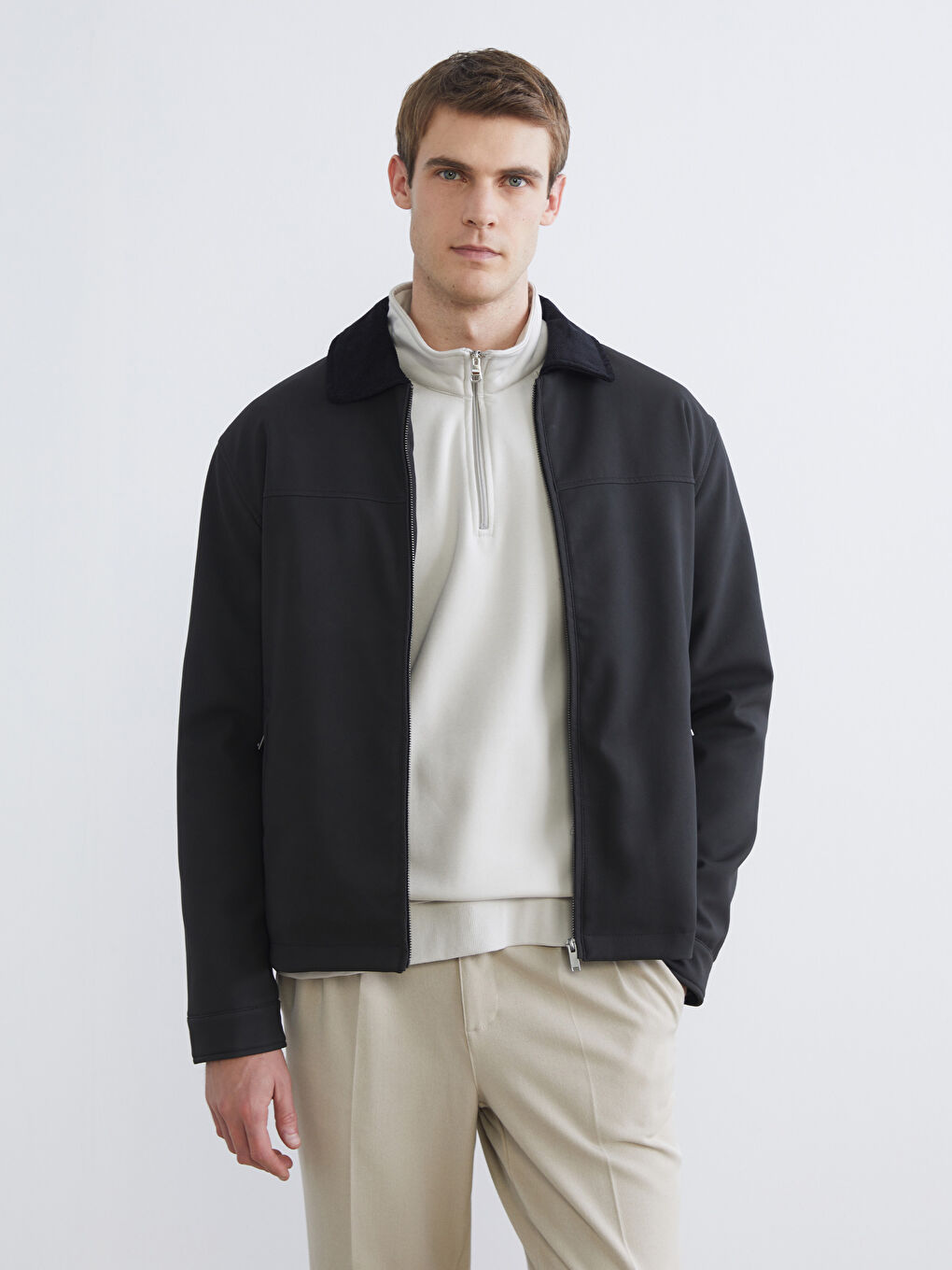 Regular Fit Velvet Collar Men's Coat