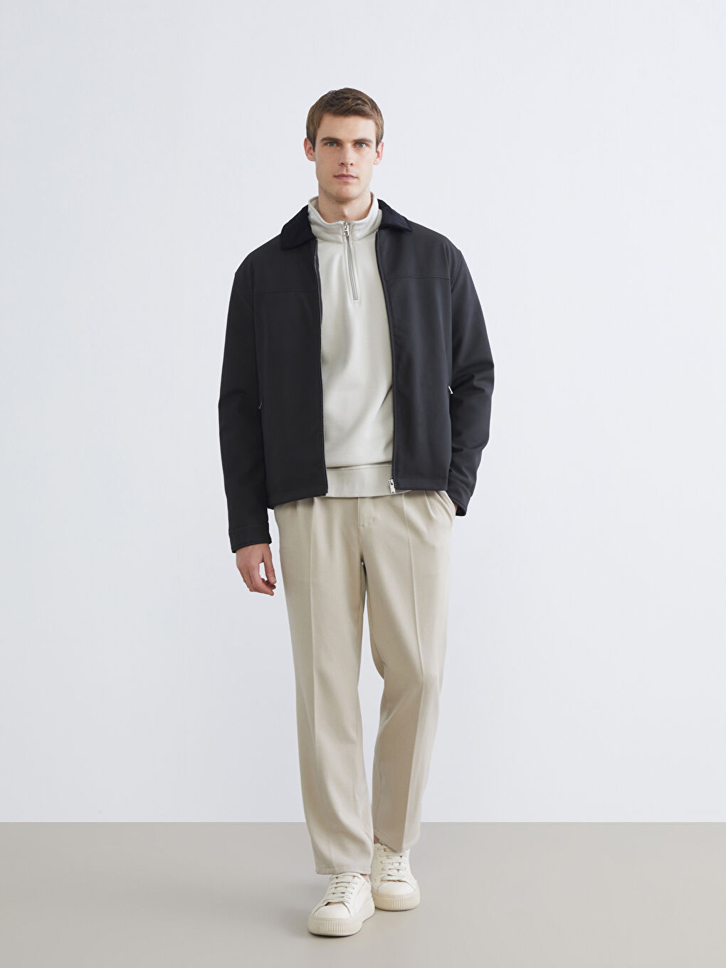 Regular Fit Velvet Collar Men's Coat-1