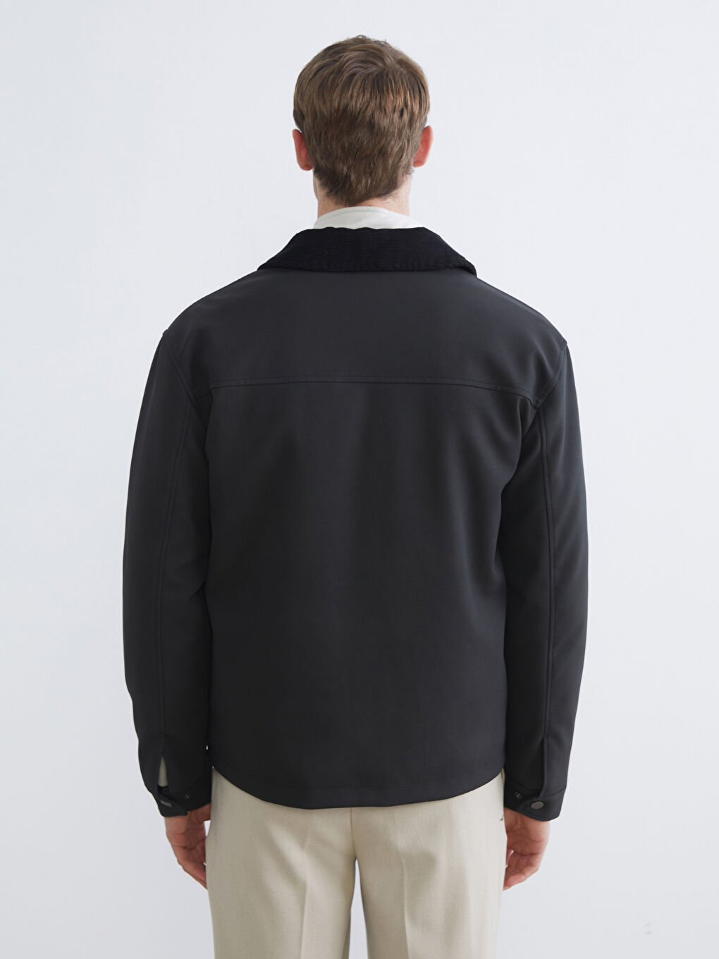 Regular Fit Velvet Collar Men's Coat-4