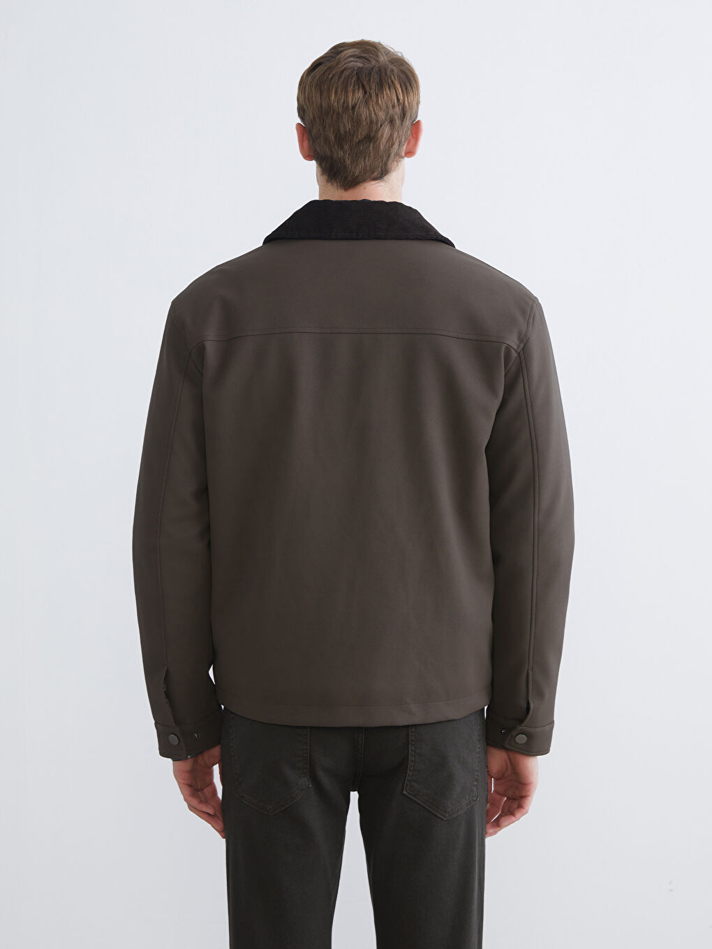 Kahverengi Standart Kalıp Kadife Yaka Erkek Mont-4