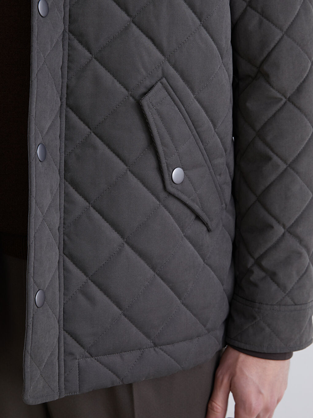 Haki Standart Kalıp Kadife Yaka Süet Erkek Mont-2