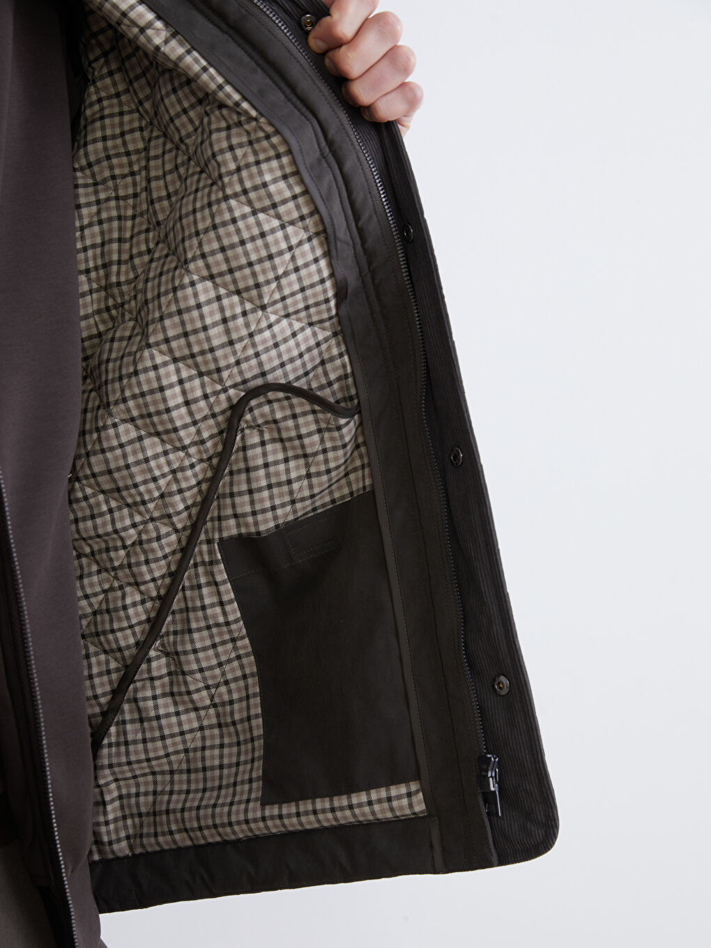 Haki Standart Kalıp Kadife Yaka Süet Erkek Mont-3