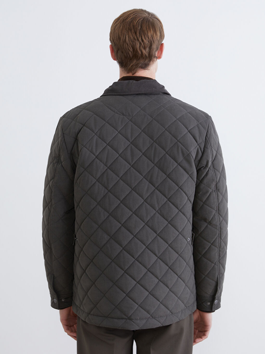 Haki Standart Kalıp Kadife Yaka Süet Erkek Mont-4