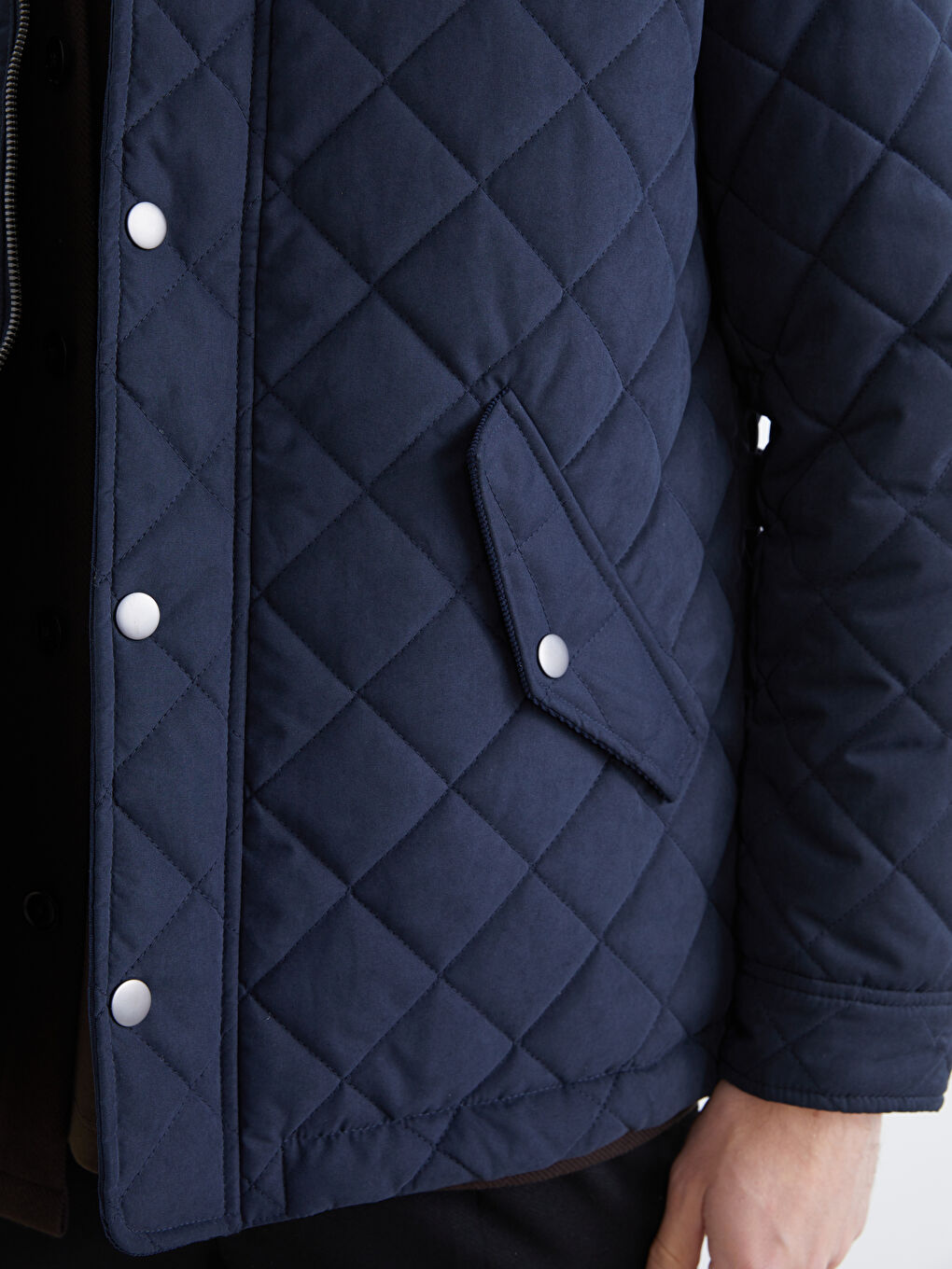 Lacivert Standart Kalıp Kadife Yaka Süet Erkek Mont-2