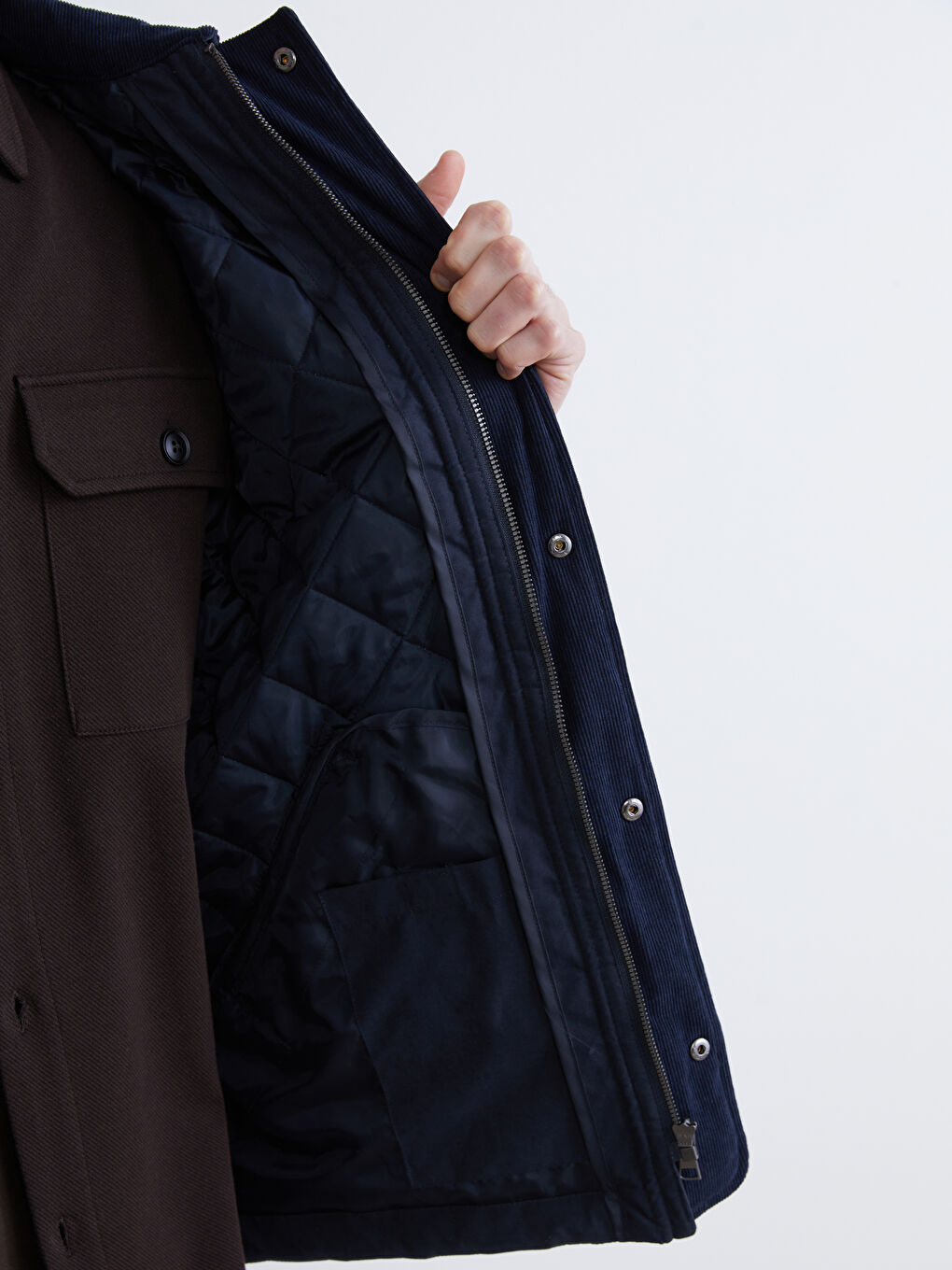 Lacivert Standart Kalıp Kadife Yaka Süet Erkek Mont-3