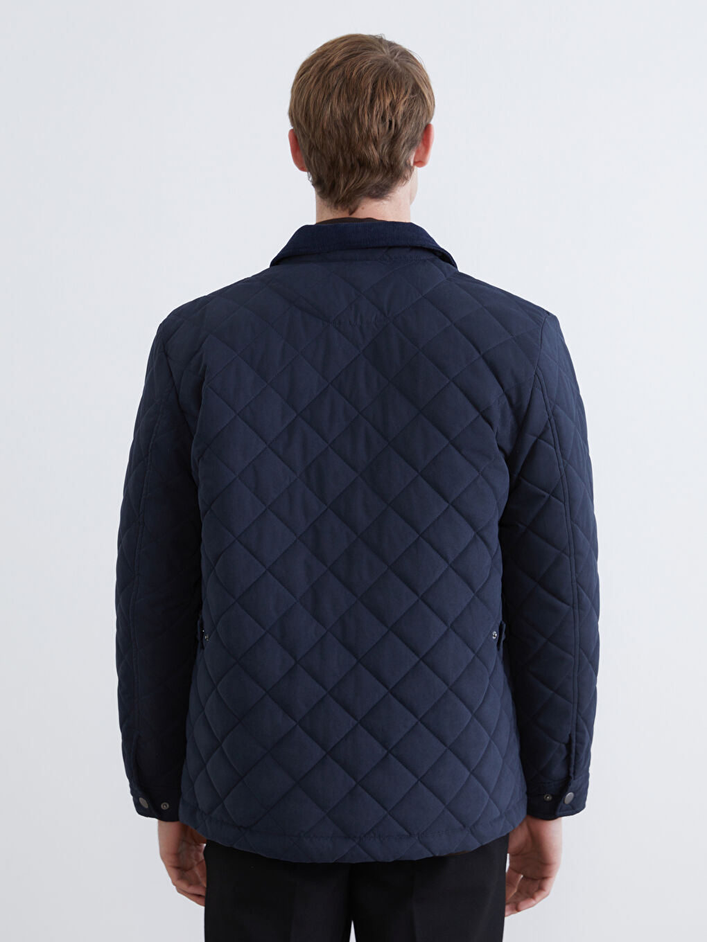 Lacivert Standart Kalıp Kadife Yaka Süet Erkek Mont-4