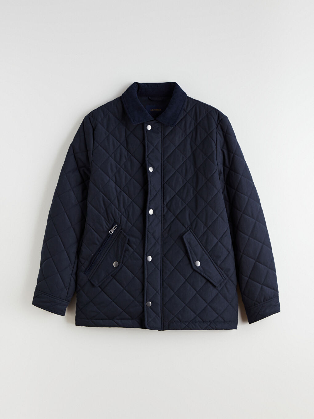 Lacivert Standart Kalıp Kadife Yaka Süet Erkek Mont-5