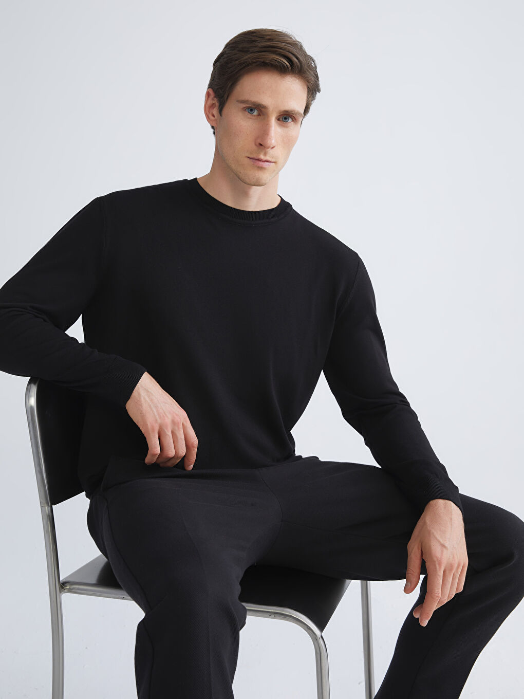 Crew Neck Long Sleeve Men's Tricot Sweater