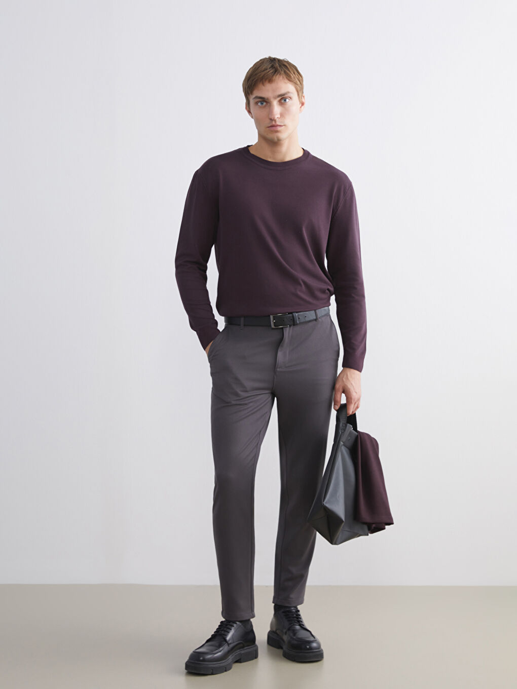 Crew Neck Long Sleeve Men's Tricot Sweater-1