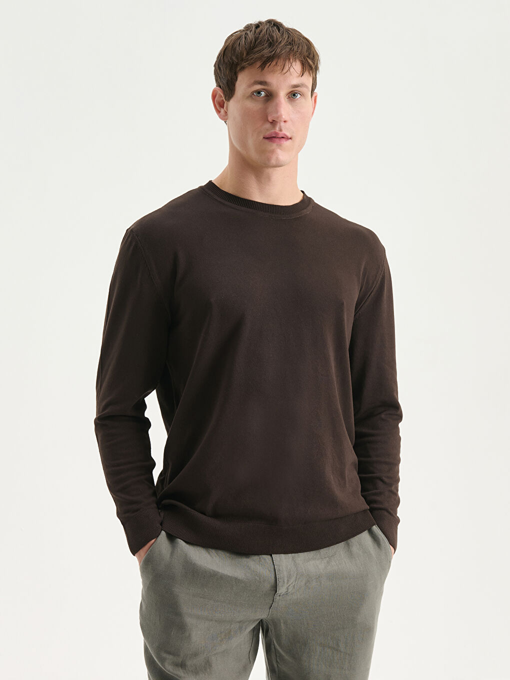 Crew Neck Long Sleeve Men's Tricot Sweater